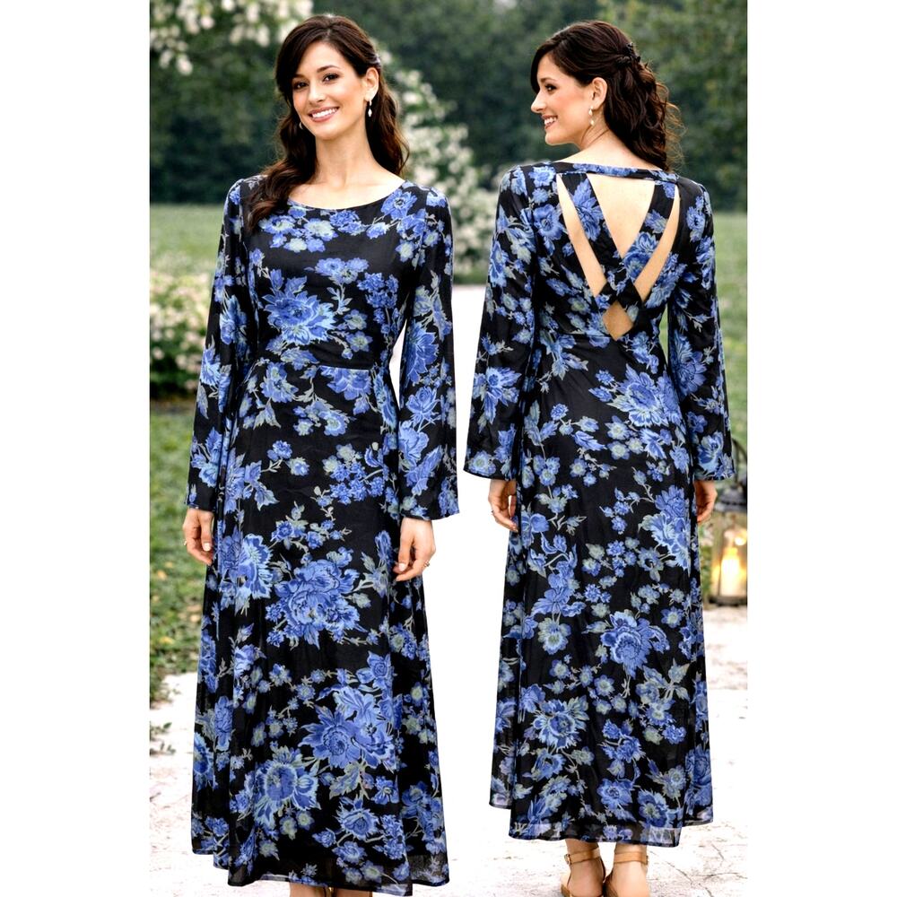 Free People Melrose Bell Sleeve Floral Maxi Dress Night Combo 2